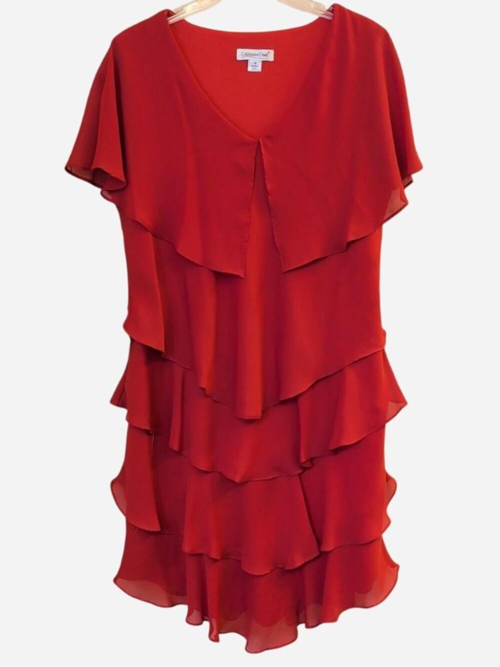 Coldwater Creek Vintage 90s Red Chiffon Tiered Ruffle Dress Size 16
